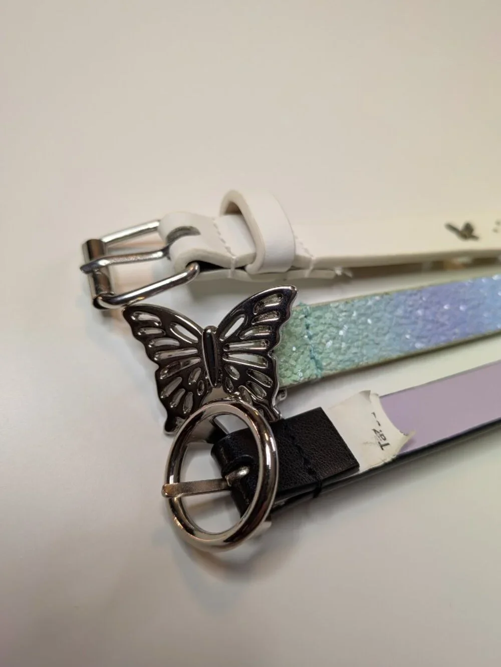 Target Girls Belt Lot Butterfly Glitter Pastel Fashion Belts 3 Pc Youth